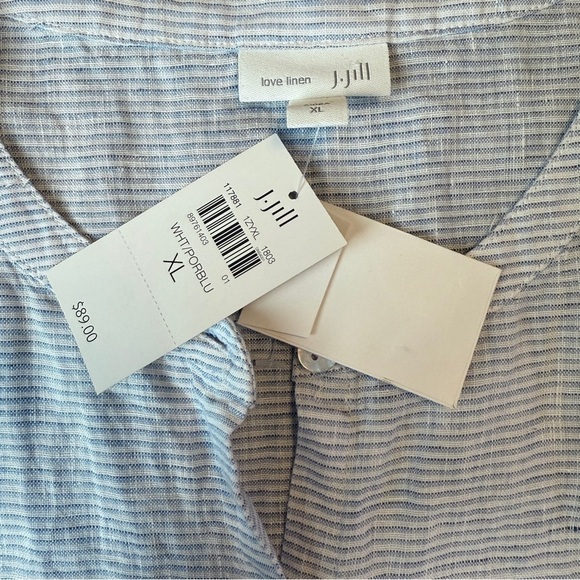 J Jill Love Linen Blue and White 100% Linen Side Tie Tunic Top  Sz. XL - Picture 7 of 11